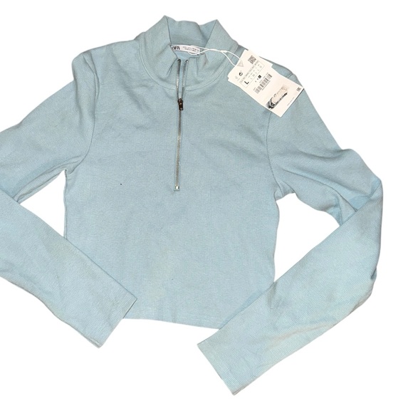 Zara Light Blue Crop Top with Zip Girls Large - Picture 1 of 6